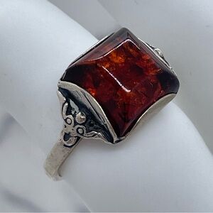 Sterling Silver and Amber Ring Size 6.5